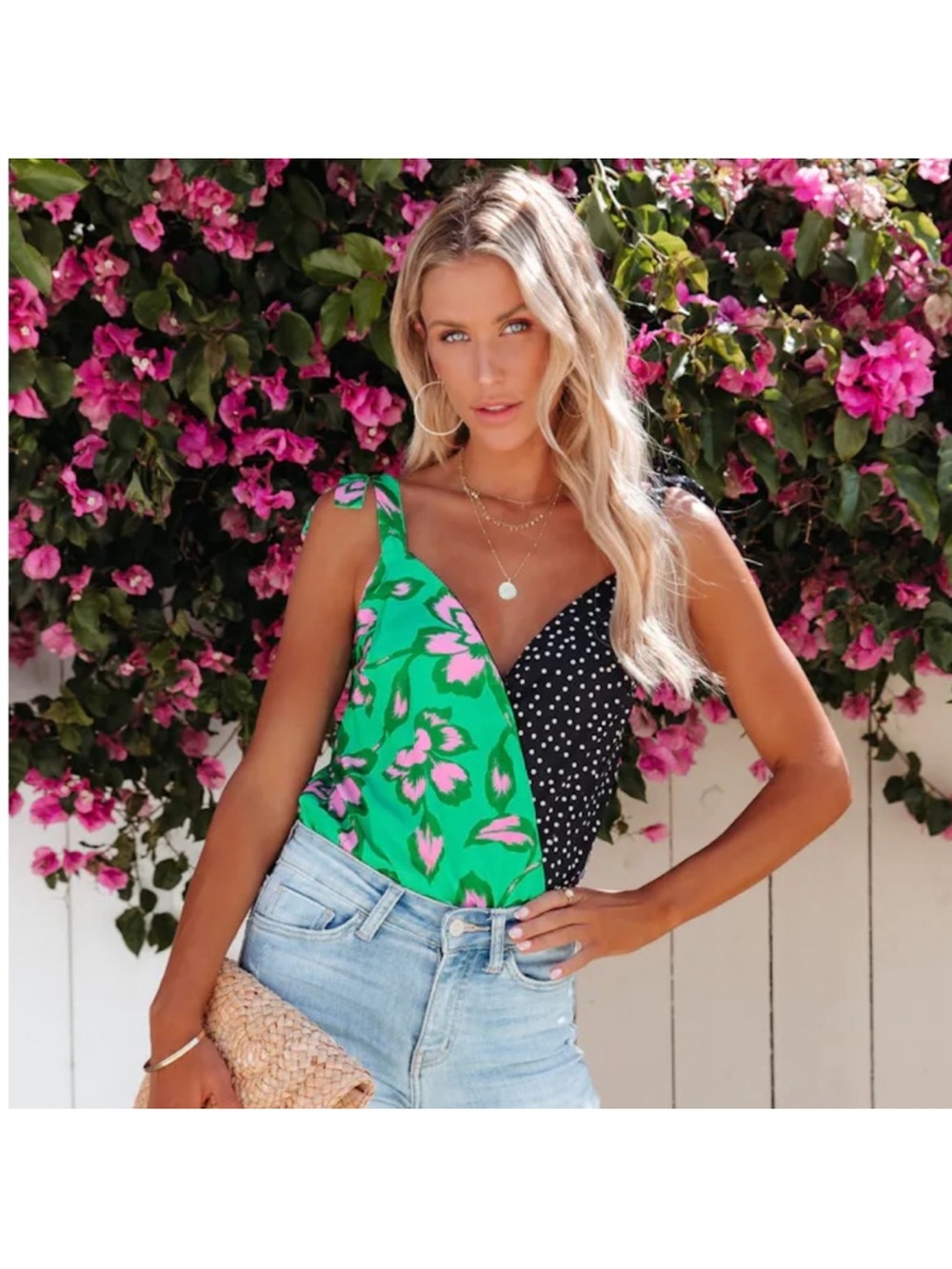 VICI x Dee Elly Tie Mixed Print Bodysuit small